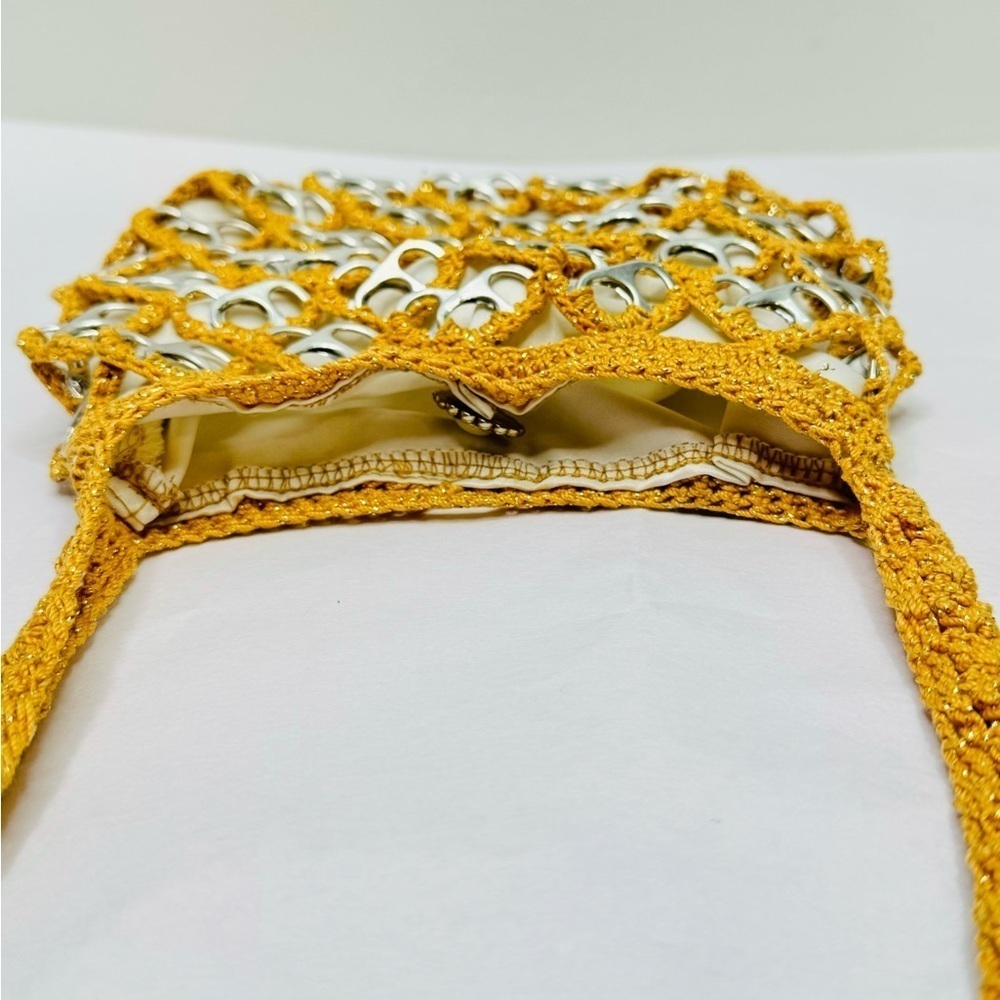 Handmade Crochet Gold Brown Handbag Purse Art with Recycled Soda Pop Tabs - Picture 12 of 14